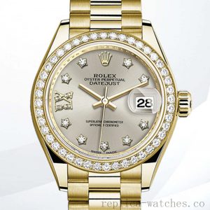Rolex Datejust m279138rbr-0001 28mm Ladies Gold-tone Silver Diamond Dial