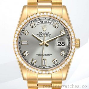 Rolex Day-Date 36mm Men's m118348-0077 Grey Dial Diamond Bezel