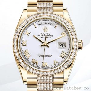 Rolex Day-Date m118348-0151 36mm Men's Diamond Bezel White Dial