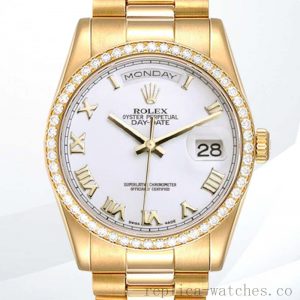 Rolex Day-Date Men's m118348-0150 36mm Oyster Bracelet/President Bracelet Diamond Bezel