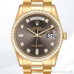 Rolex Day-Date Men's m128348rbr-0005 36mm Brown Dial Gold-tone