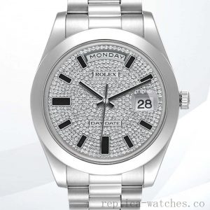 Rolex Day-Date Men's 41mm 218206 Diamond Pave Dial Silver-tone