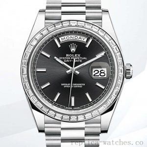 Rolex Day-Date Men's m228396tbr-0024 40mm Black Dial Silver-tone